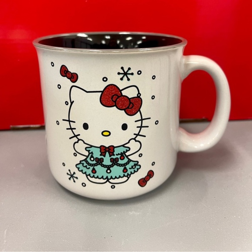 Christmas Hello Kitty Red Glitter Bow Christmas Tree Dress Holiday Coffee Mug